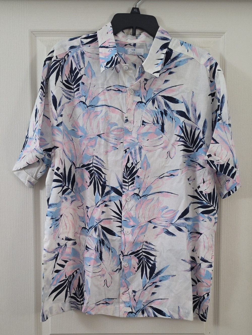 Cafe Luna | Men's Lg Tropical Floral Button-Up Short Sleeve Shirt Linen Blend